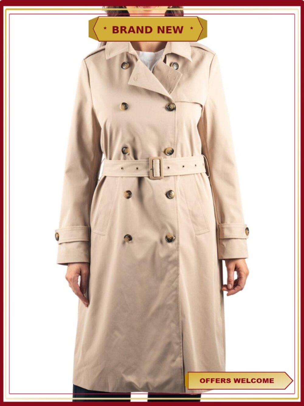 Waterproof Long Trench Rain Coat Double Breasted Belted